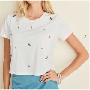 New with tags,VENUS Embellished Tee Shirt White Jeweled Top Short Sleeve Size XL